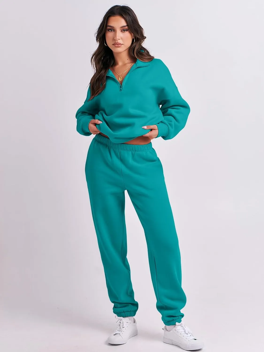 ANRABESS Women 2 Piece Outfits Sweatsuit Oversized Half Zip Sweatshirt Jogger Sweatpants Tracksuit Lounge Set 2024 Clothes
