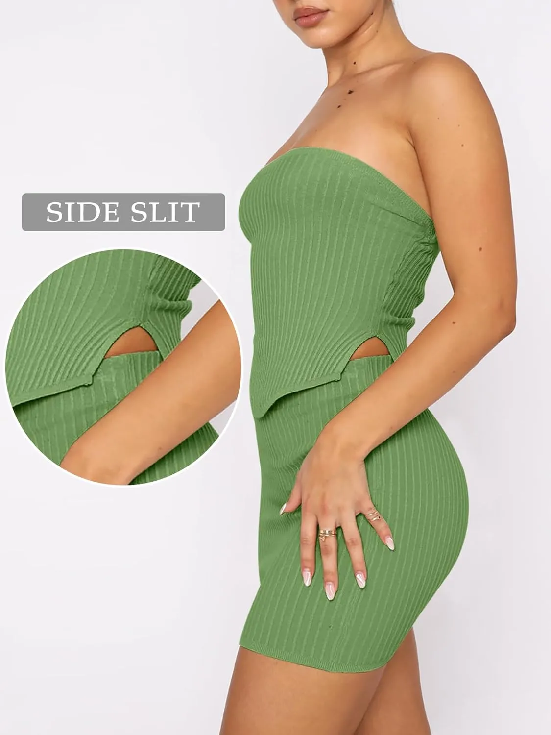 ANRABESS Women 2 Piece Skirt Sets Summer Strapless Crop Top Matching Bodycon Sexy Going Out Mini Club Dress Outfit Clothes