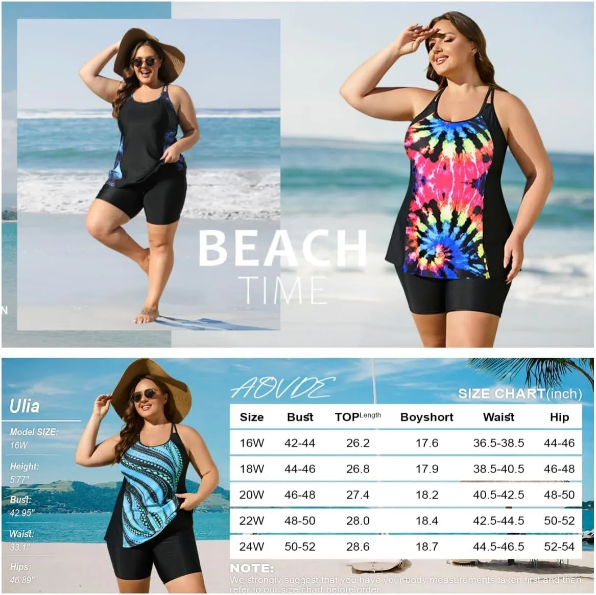 AOVDE Women's Plus Size Tankini Swimsuits: Two Piece Bathing Suits Tank Tops with Boy Shorts Flowy Swimwear for Curvy Women