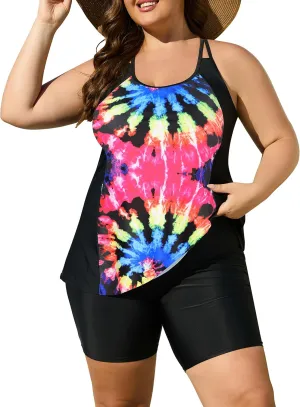 AOVDE Women's Plus Size Tankini Swimsuits: Two Piece Bathing Suits Tank Tops with Boy Shorts Flowy Swimwear for Curvy Women