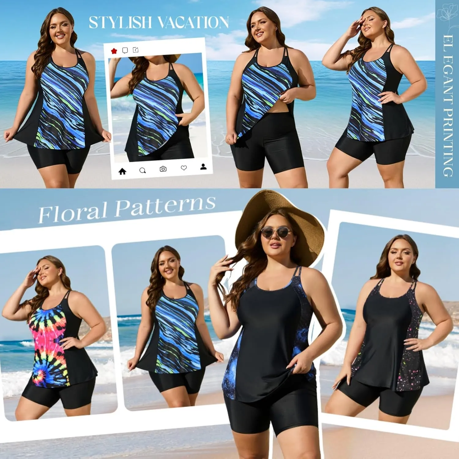 AOVDE Women's Plus Size Tankini Swimsuits: Two Piece Bathing Suits Tank Tops with Boy Shorts Flowy Swimwear for Curvy Women