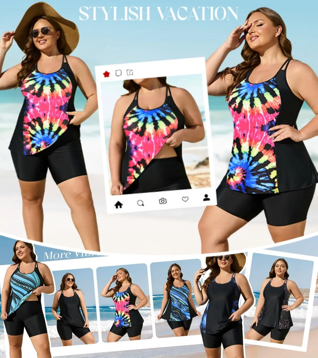 AOVDE Women's Plus Size Tankini Swimsuits: Two Piece Bathing Suits Tank Tops with Boy Shorts Flowy Swimwear for Curvy Women