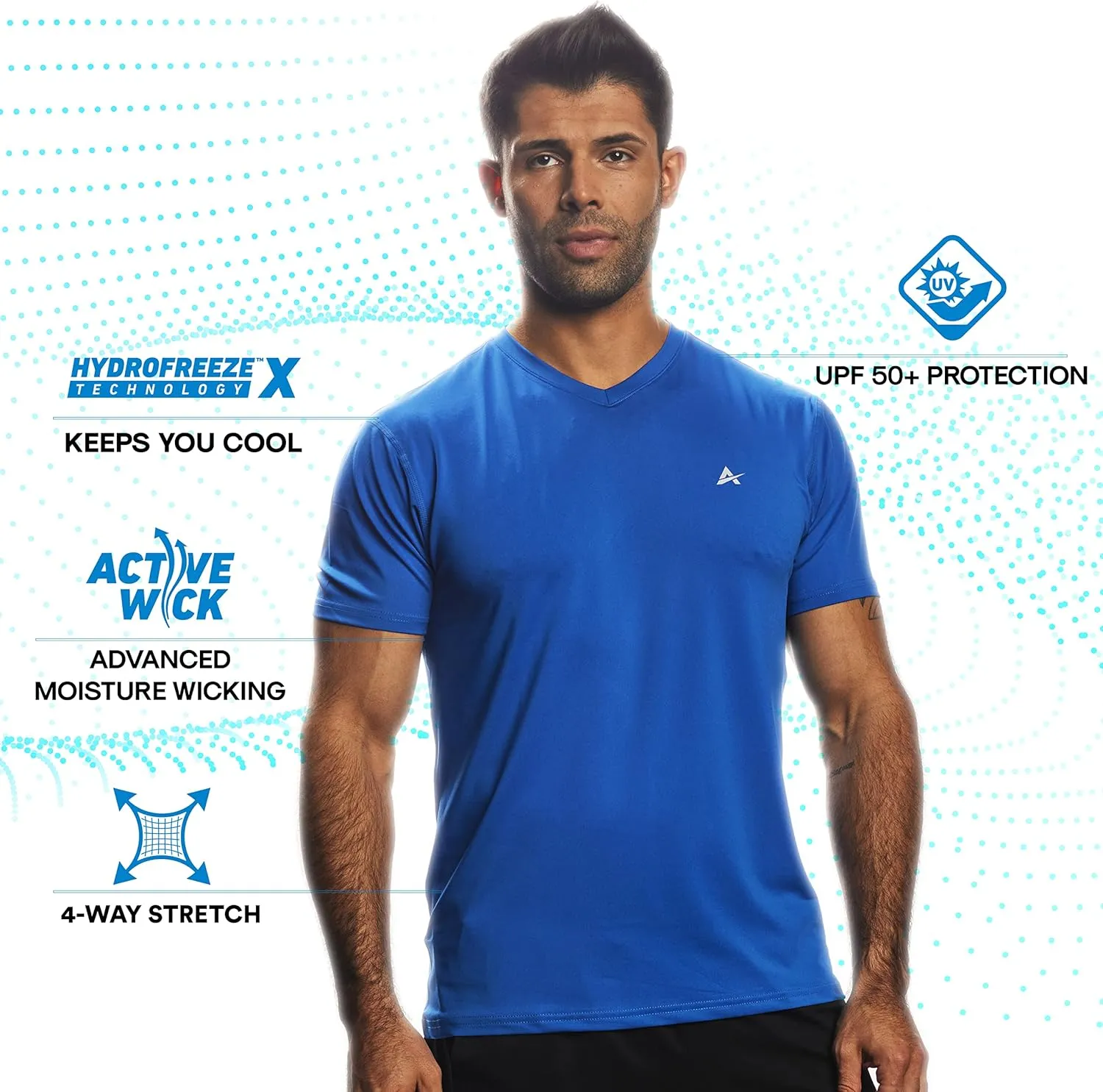 Arctic Cool Mens V-Neck Instant Cooling Moisture Wicking Performance UPF 50  Short Sleeve Workout Shirt