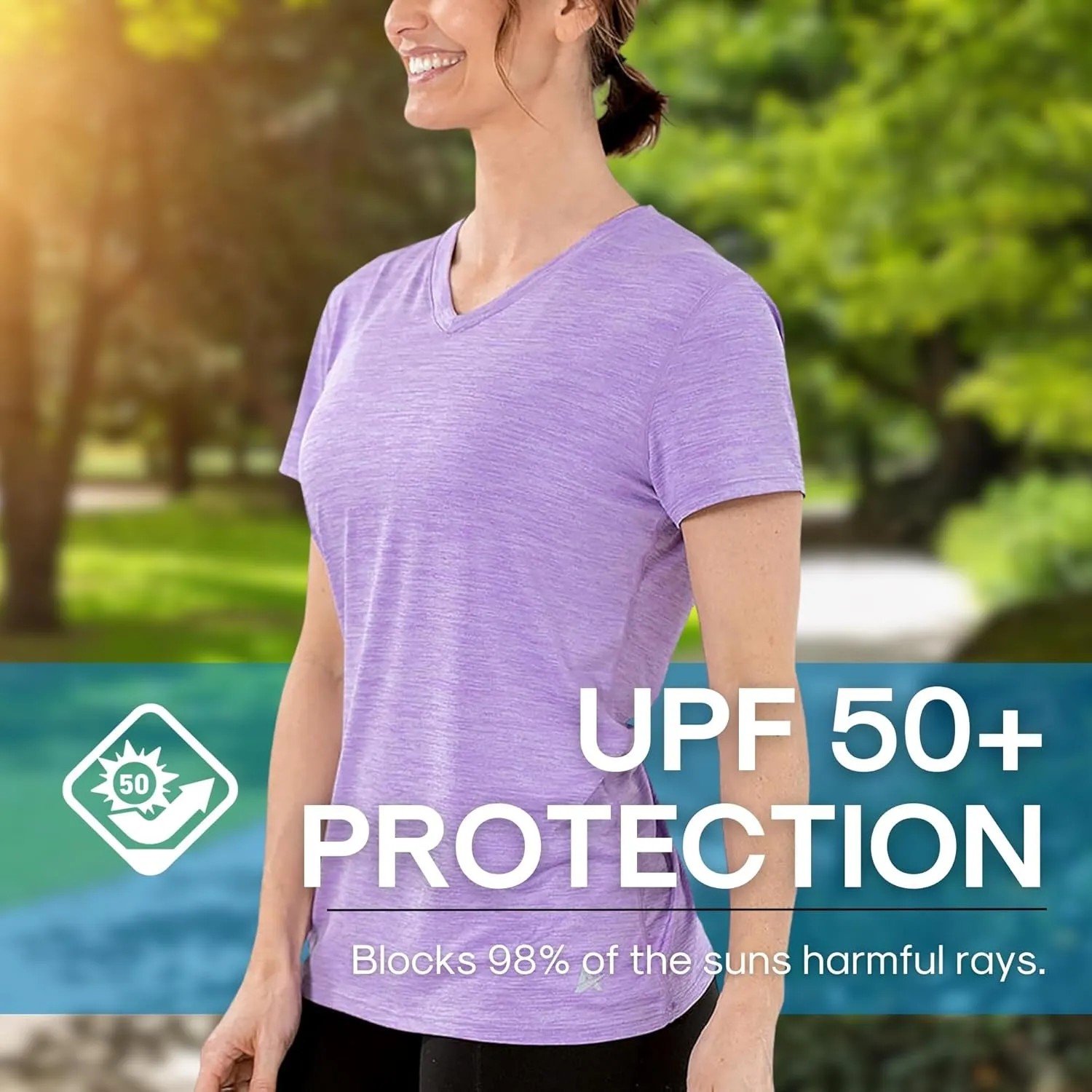 Arctic Cool Women's V-Neck Instant Cooling Moisture Wicking Performance UPF 50  Short Sleeve Workout Shirt