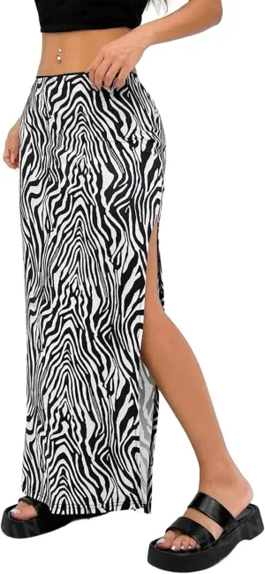 Avanova Women Split Slit Thigh Ruched Maxi Skirts Low Rise Sexy Summer Long Skirts