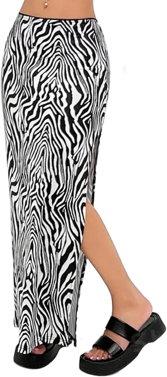 Avanova Women Split Slit Thigh Ruched Maxi Skirts Low Rise Sexy Summer Long Skirts