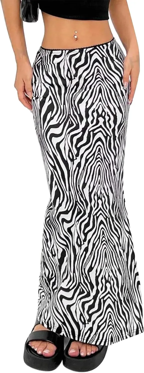 Avanova Women Split Slit Thigh Ruched Maxi Skirts Low Rise Sexy Summer Long Skirts