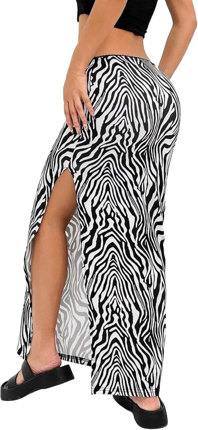 Avanova Women Split Slit Thigh Ruched Maxi Skirts Low Rise Sexy Summer Long Skirts