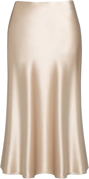 Basoteeuo Midi Skirts for Women High Waist Satin Summer Casual Sexy Midi Length Elastic Skirt