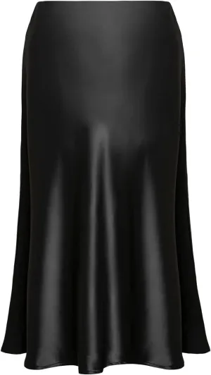 Basoteeuo Midi Skirts for Women High Waist Satin Summer Casual Sexy Midi Length Elastic Skirt