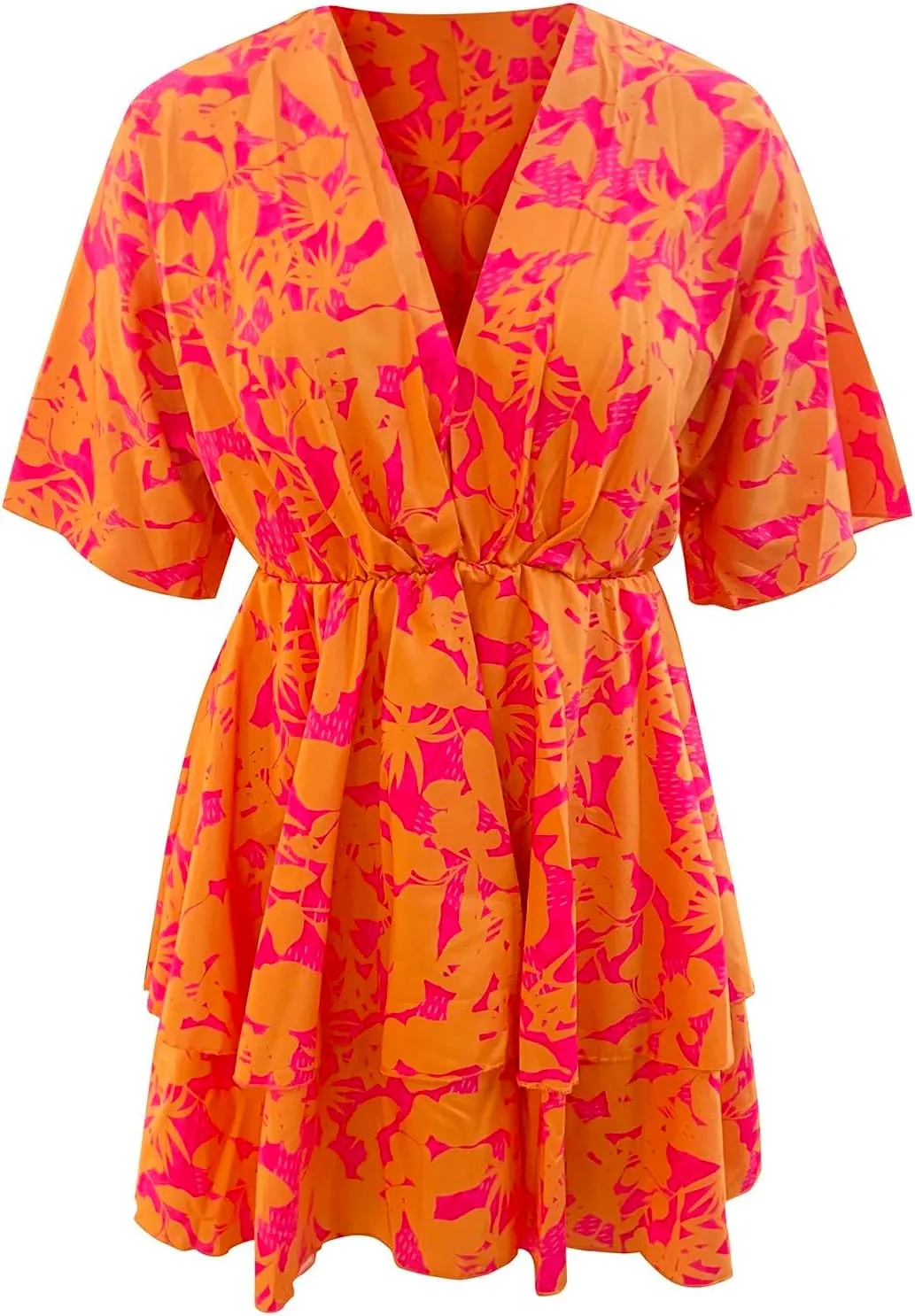 Beach Summer Dresses for Women 2025 Trendy Casual Sundress Ruffle Hawaiian Vacation Mini Dress V Neck Batwing Sleeve