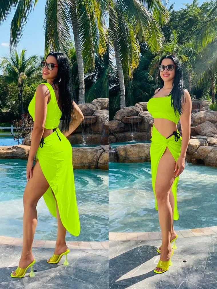 BEAGIMEG Women's Sexy One Shoulder Long Bodycon Slit Skirt 2 Pieces Dress