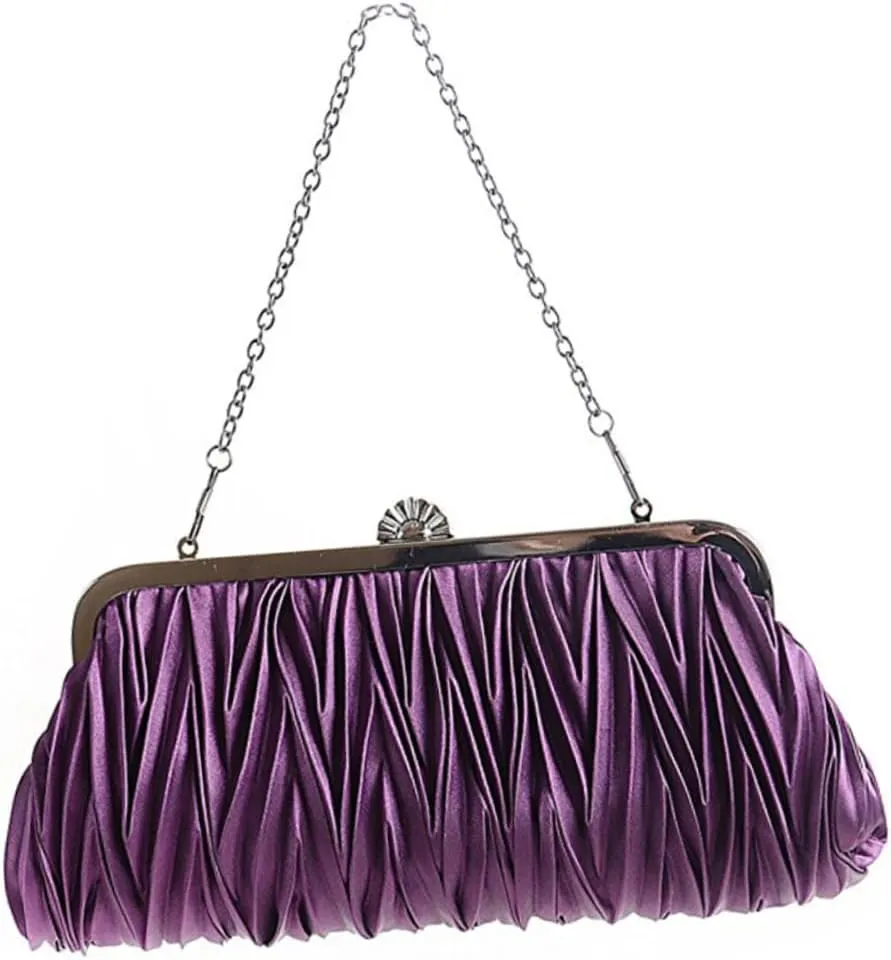 BESTYASH Clutch Purse for Women Satin Pleated Evening Bag Wedding Party Handbag Detachable Chain Strap Handbags