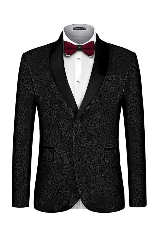 Black Shawl Lapel Jacquard Wedding Suits Men Formal Two Piece Suits