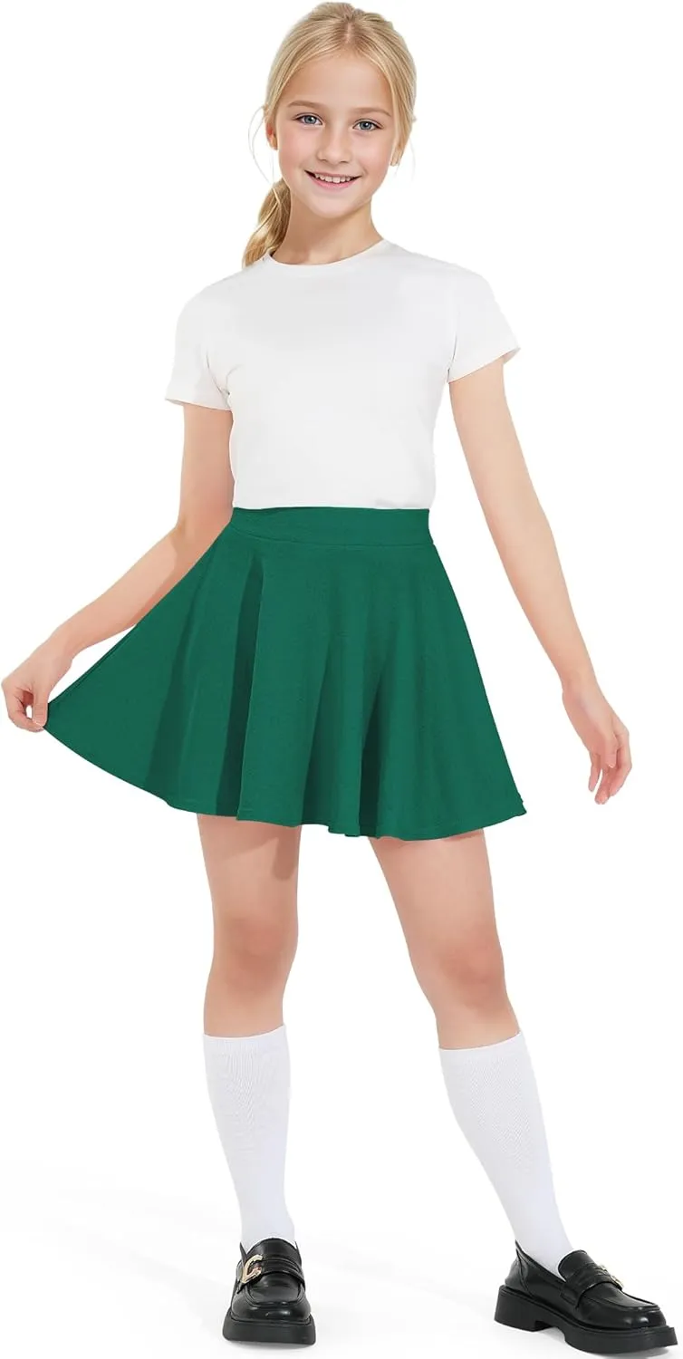 BOOPH Kids Girls Skirt Casual Mini Flare Plain Pleated Stretch Waist Skater Uniform Skirts