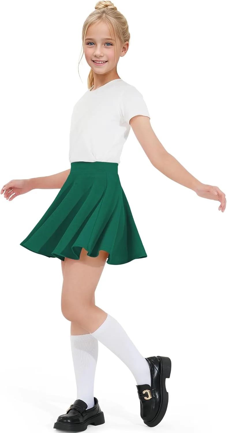 BOOPH Kids Girls Skirt Casual Mini Flare Plain Pleated Stretch Waist Skater Uniform Skirts