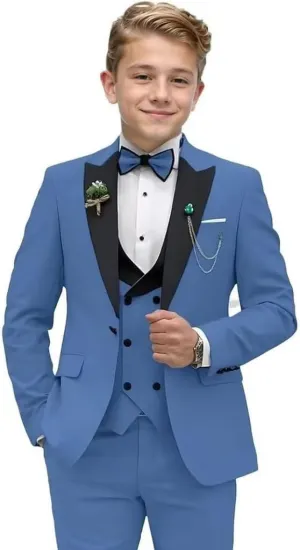 Boys Suit 3-Pieces Formal Tuxedo Slim Fit Suits for Boys Blazer Vest Pants Set Wedding Ring Bear Outfit Prom Kids Tuxedo