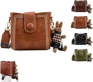 Bucket Bag, Women's Vintage Bunny Charm Bucket Bag Convertible Shoulder Crossbody, Vintage Fashion