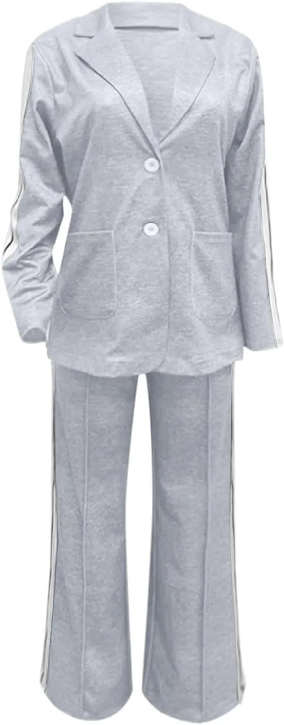 Canbebig Womens 2 Piece Outfits Double Breasted Blazer and Wide Leg Work Pants Casual Blazer Sets Dressy Suits with Pockets