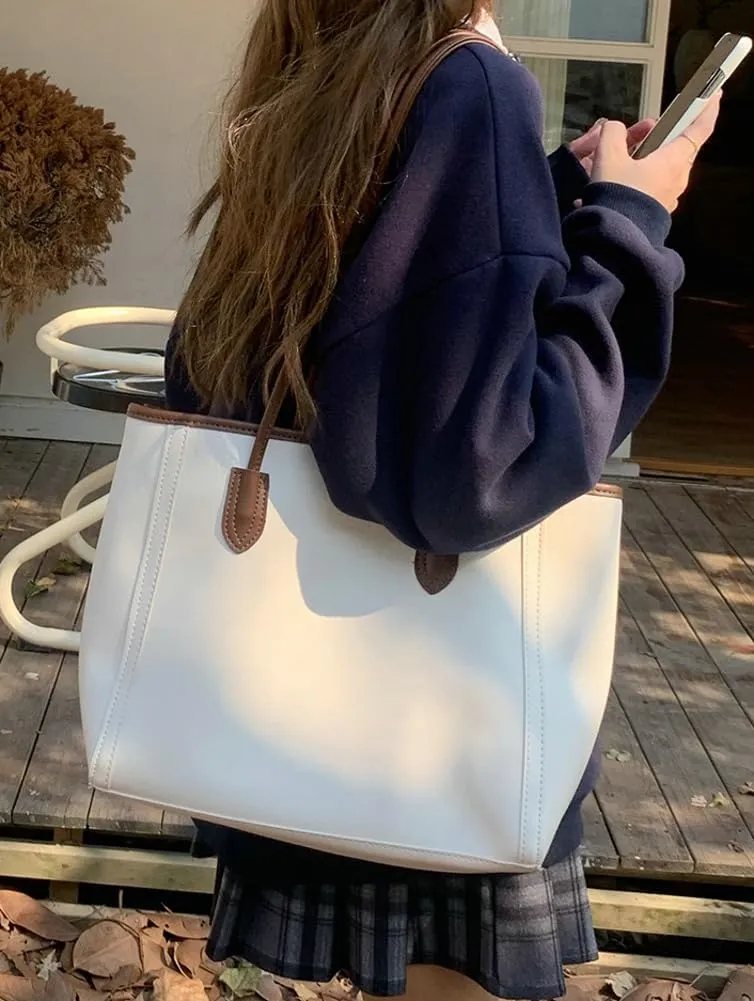 Casual Vegan Leather Tote Bags for Women Large Working Shoulder Purse Ladies Top Handle Handbags Satchels