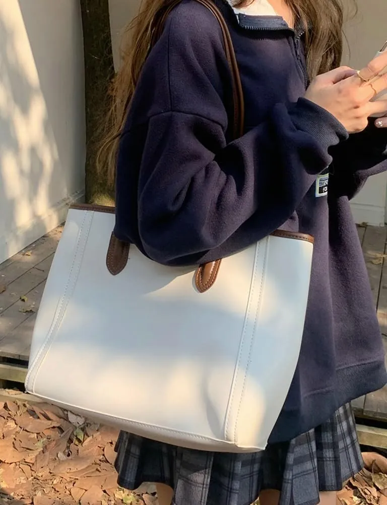 Casual Vegan Leather Tote Bags for Women Large Working Shoulder Purse Ladies Top Handle Handbags Satchels