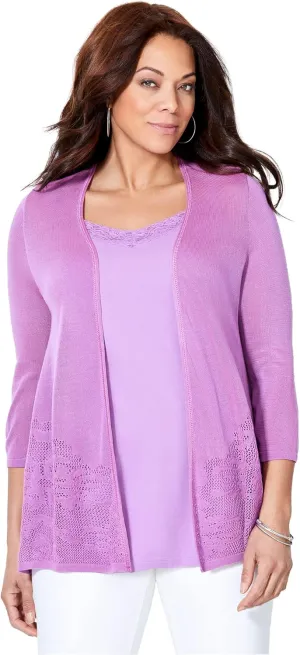 Catherines Women's Plus Size Embroidered Lace Cardigan
