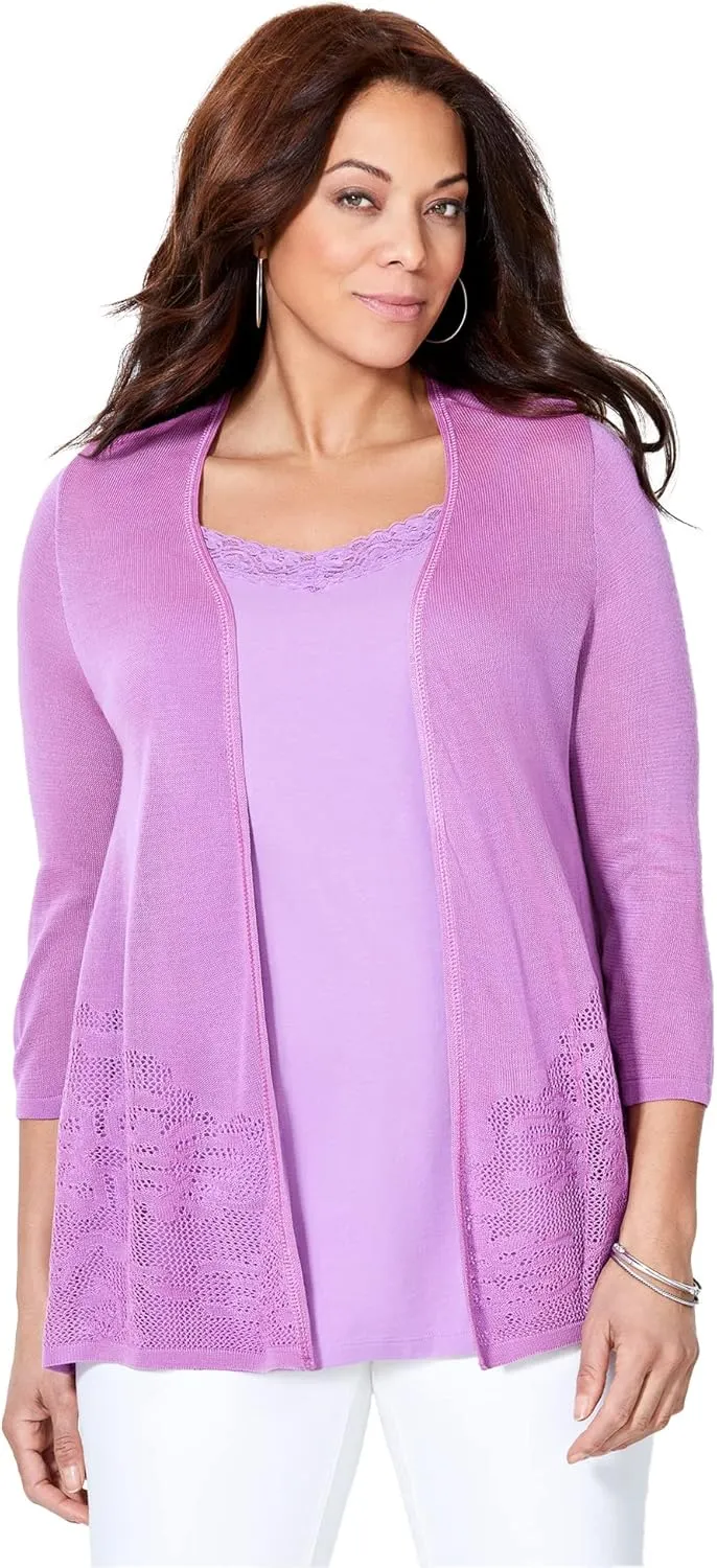 Catherines Women's Plus Size Embroidered Lace Cardigan