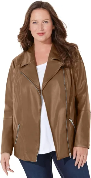Catherines Women's Plus Size Faux Leather Moto Jacket