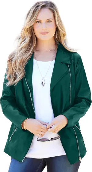 Catherines Women's Plus Size Faux Leather Moto Jacket