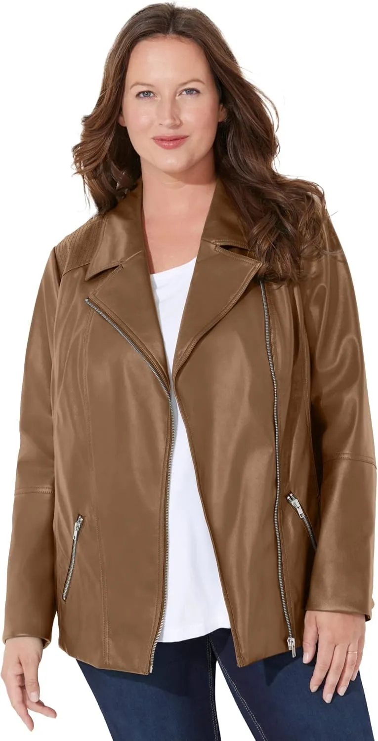 Catherines Women's Plus Size Faux Leather Moto Jacket