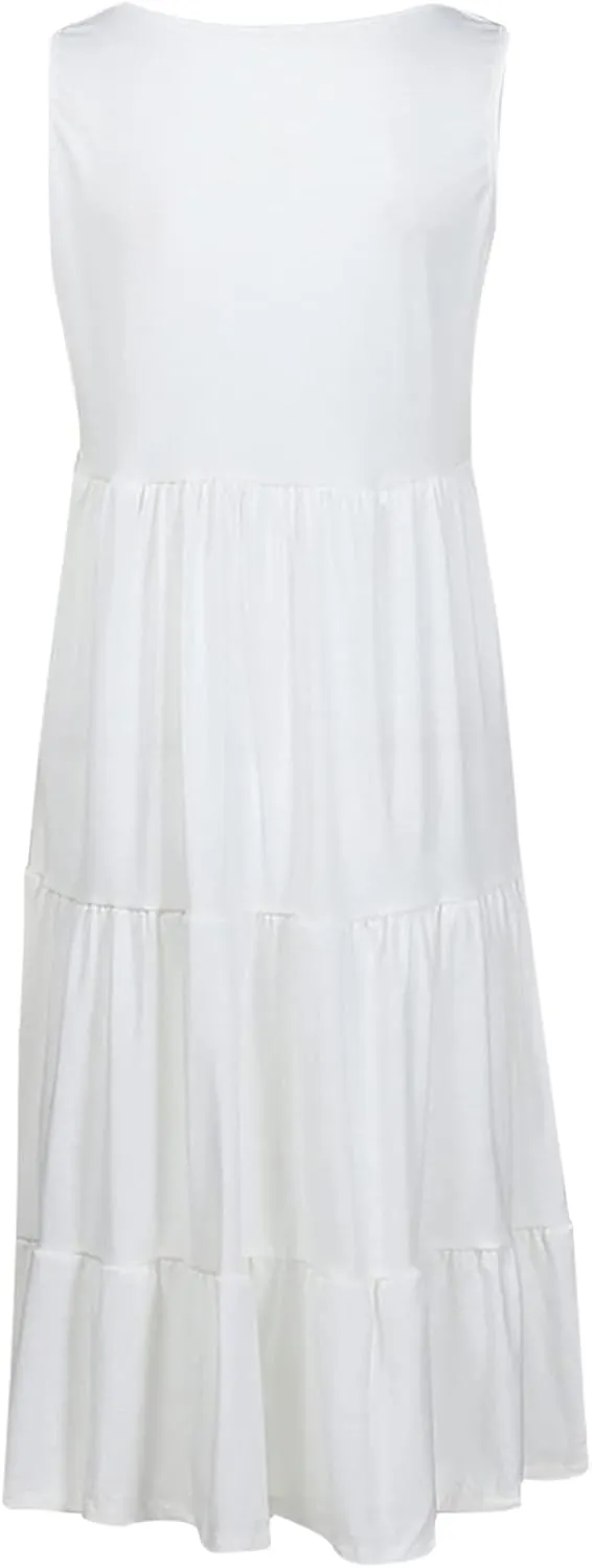 Ceboyel Women 2024 Casual Beach Sundresses Flowy Summer Tank Dress Scoop Neck Sleeveless Sun Dresses Trendy Vacation Clothing