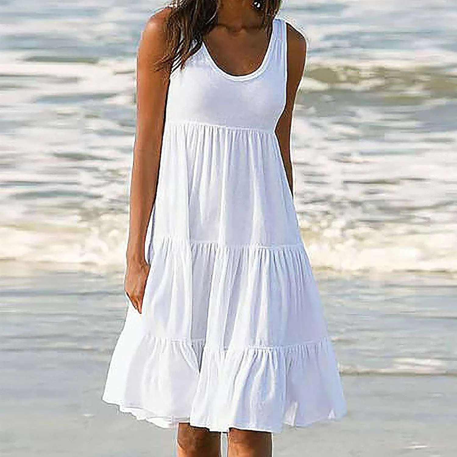 Ceboyel Women 2024 Casual Beach Sundresses Flowy Summer Tank Dress Scoop Neck Sleeveless Sun Dresses Trendy Vacation Clothing