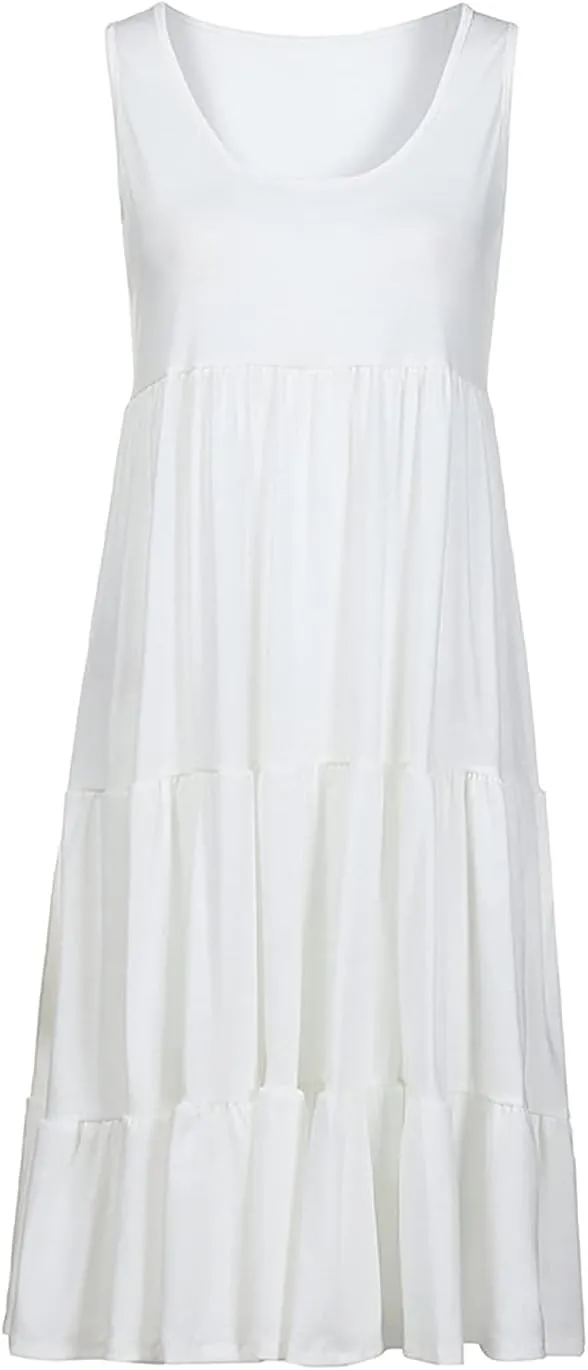 Ceboyel Women 2024 Casual Beach Sundresses Flowy Summer Tank Dress Scoop Neck Sleeveless Sun Dresses Trendy Vacation Clothing