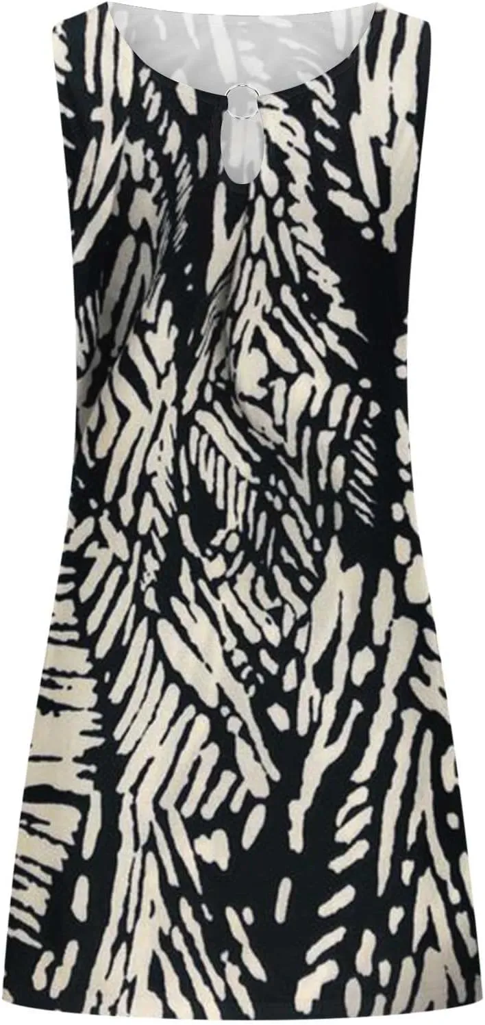 Ceboyel Women's Summer Dresses 2023 Boho Trendy Sundresses Floral Print Sleeveless Party Dress Casual Beach Clothing