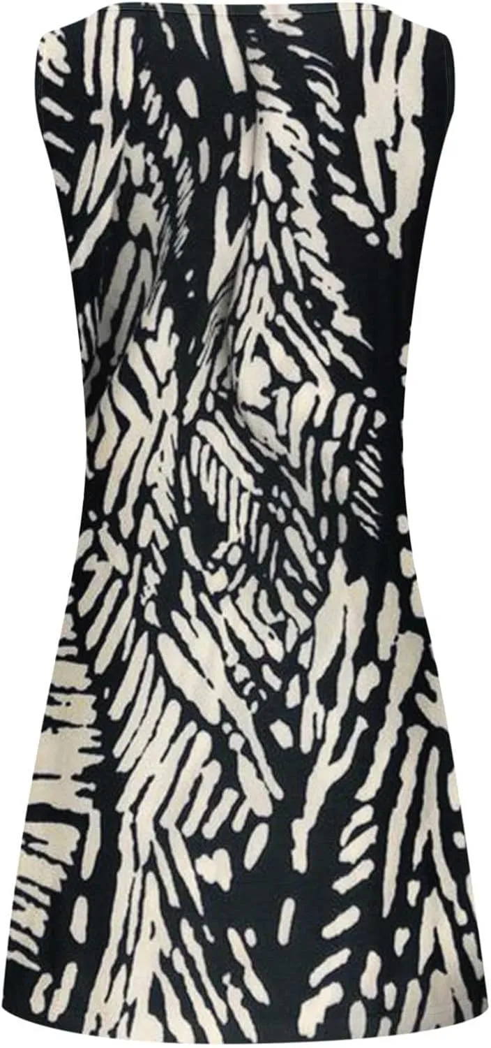 Ceboyel Women's Summer Dresses 2023 Boho Trendy Sundresses Floral Print Sleeveless Party Dress Casual Beach Clothing