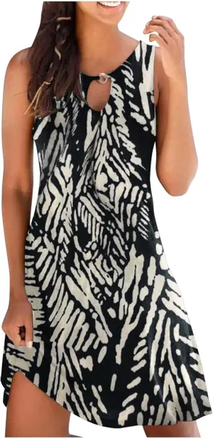 Ceboyel Women's Summer Dresses 2023 Boho Trendy Sundresses Floral Print Sleeveless Party Dress Casual Beach Clothing