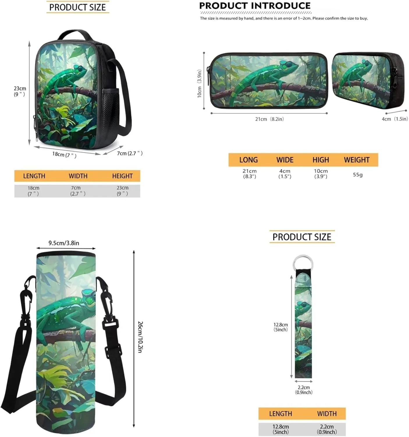 Chameleon Backpack Set for Kids Cool Boys Bookbag with Lunch Bag Pencil Case Keychain for Elementary Middle School Lightweight Kids School Bag Set 17 Inch Hiking Daypack