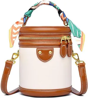 Colorblock Bucket Bag for Women, Retro Contrasting Color Cylinder Bag, PU Portable Crossbody Bag.