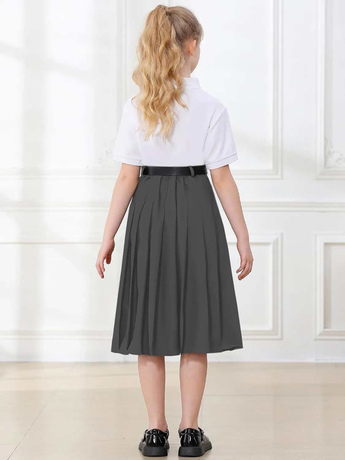 Cromoncent Girls Womens High Waist Pleated Long Skirt with Pockets