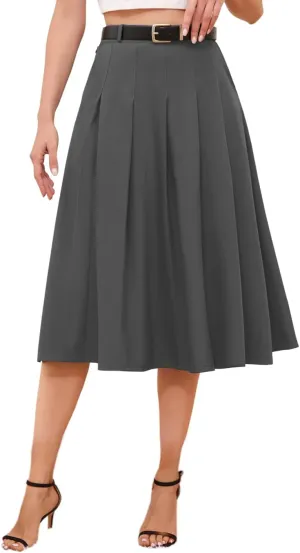 Cromoncent Girls Womens High Waist Pleated Long Skirt with Pockets