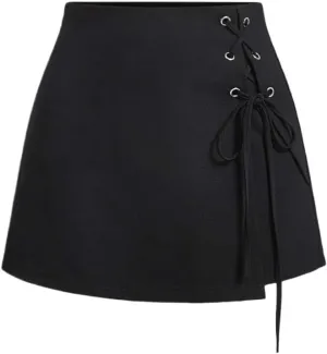 Crossed Natural Lace Up Side Skort Hot Shorts for Women