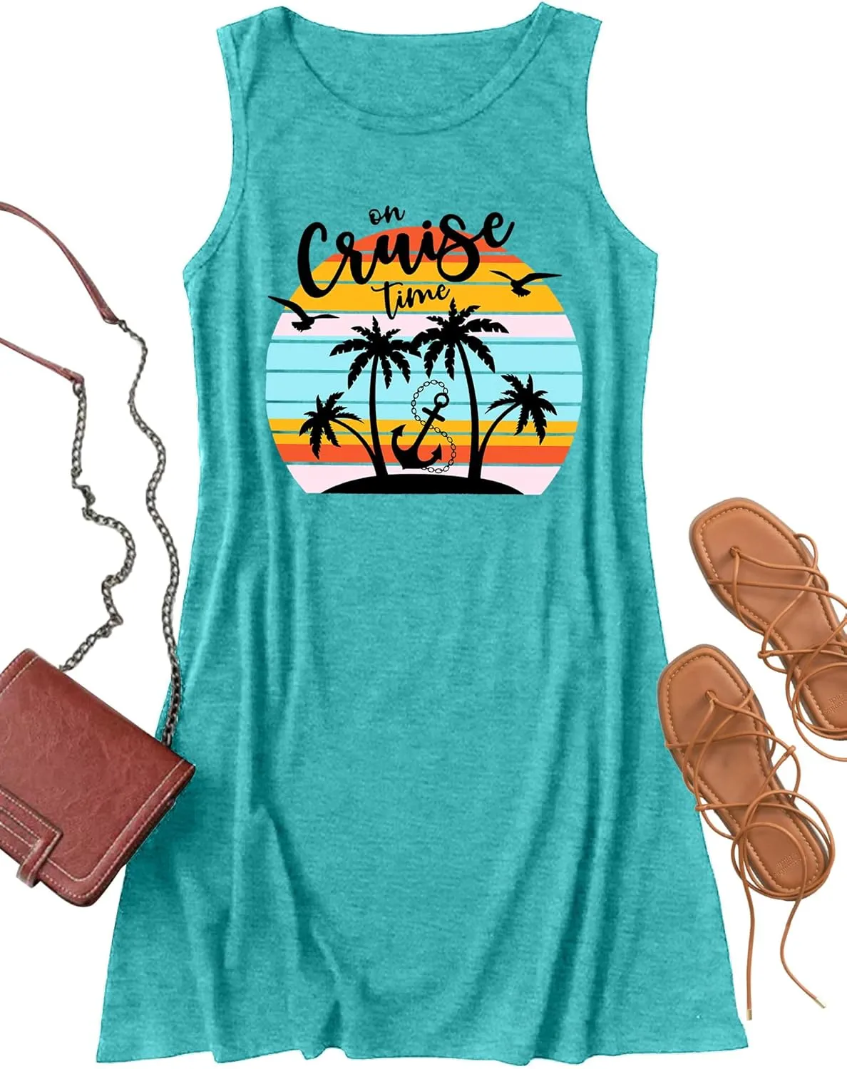 Cruise Tank Mini Dress for Women Tops Summer Graphic Sleeveless Dresses Vacation Beach Party Shirts