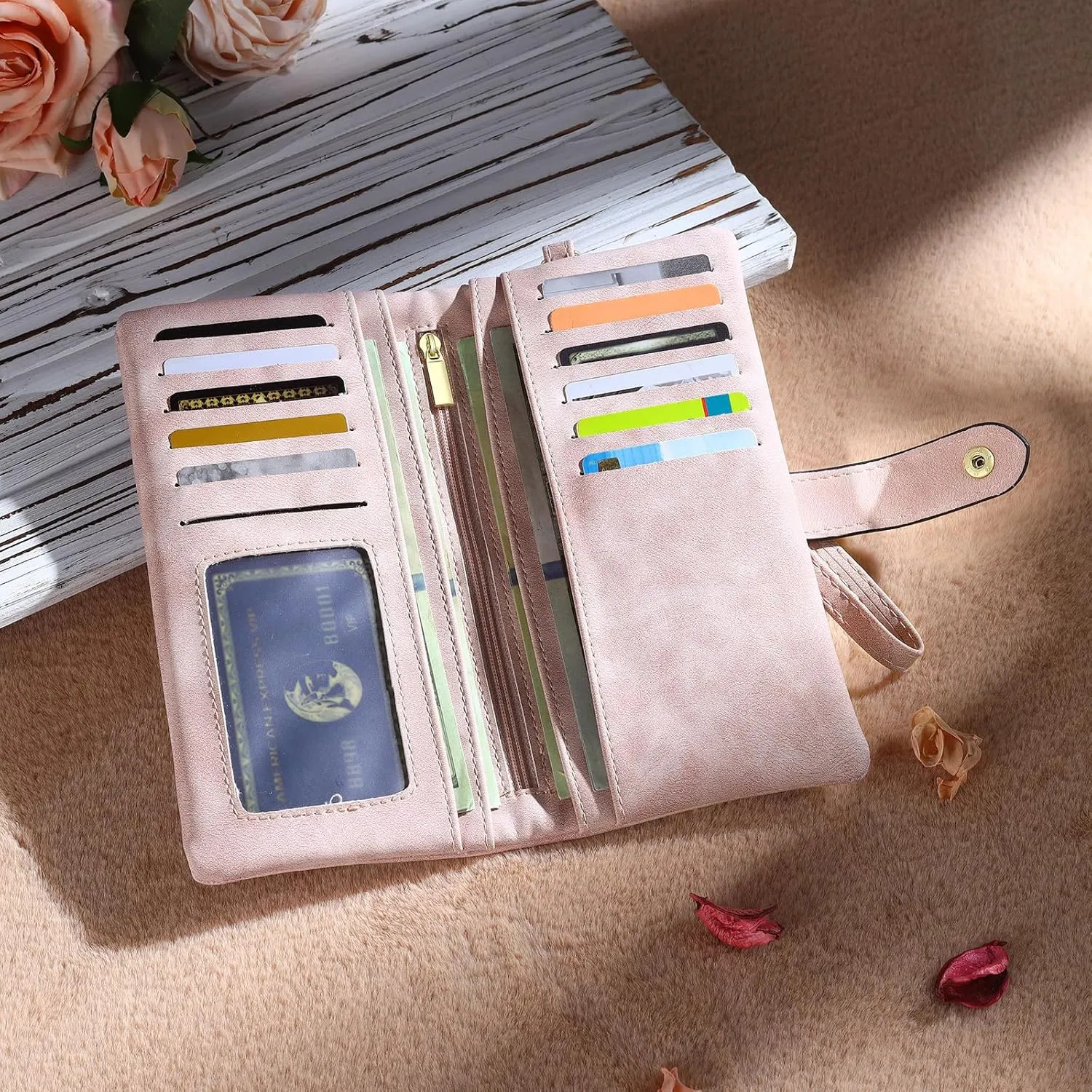Custom Leather Wallet for Women - Personalized Bi-Fold Wallet with Birth Flower & Name - PU Leather Wallet Gifts for Mom, Wife, Grandma, Her