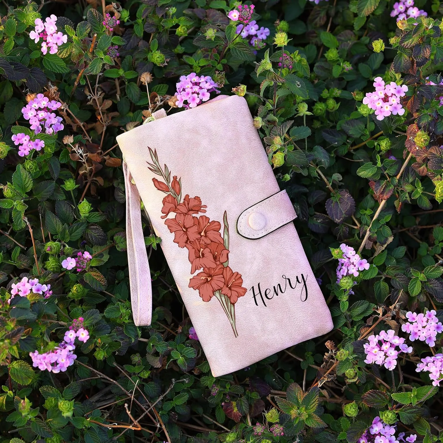 Custom Leather Wallet for Women - Personalized Bi-Fold Wallet with Birth Flower & Name - PU Leather Wallet Gifts for Mom, Wife, Grandma, Her