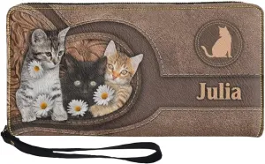 Customizable Wristlet Wallet With Name Personalized Cat Long Wallet Credit Card Large Capacity Zip Around Anniversarie Birthday Gift for Wife Pet Lover