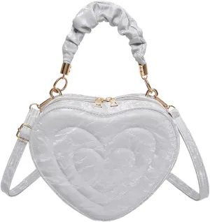 Cute Heart Shape Crossbody Shoulder Bag PU Leather Zip Satchel Purse for Women