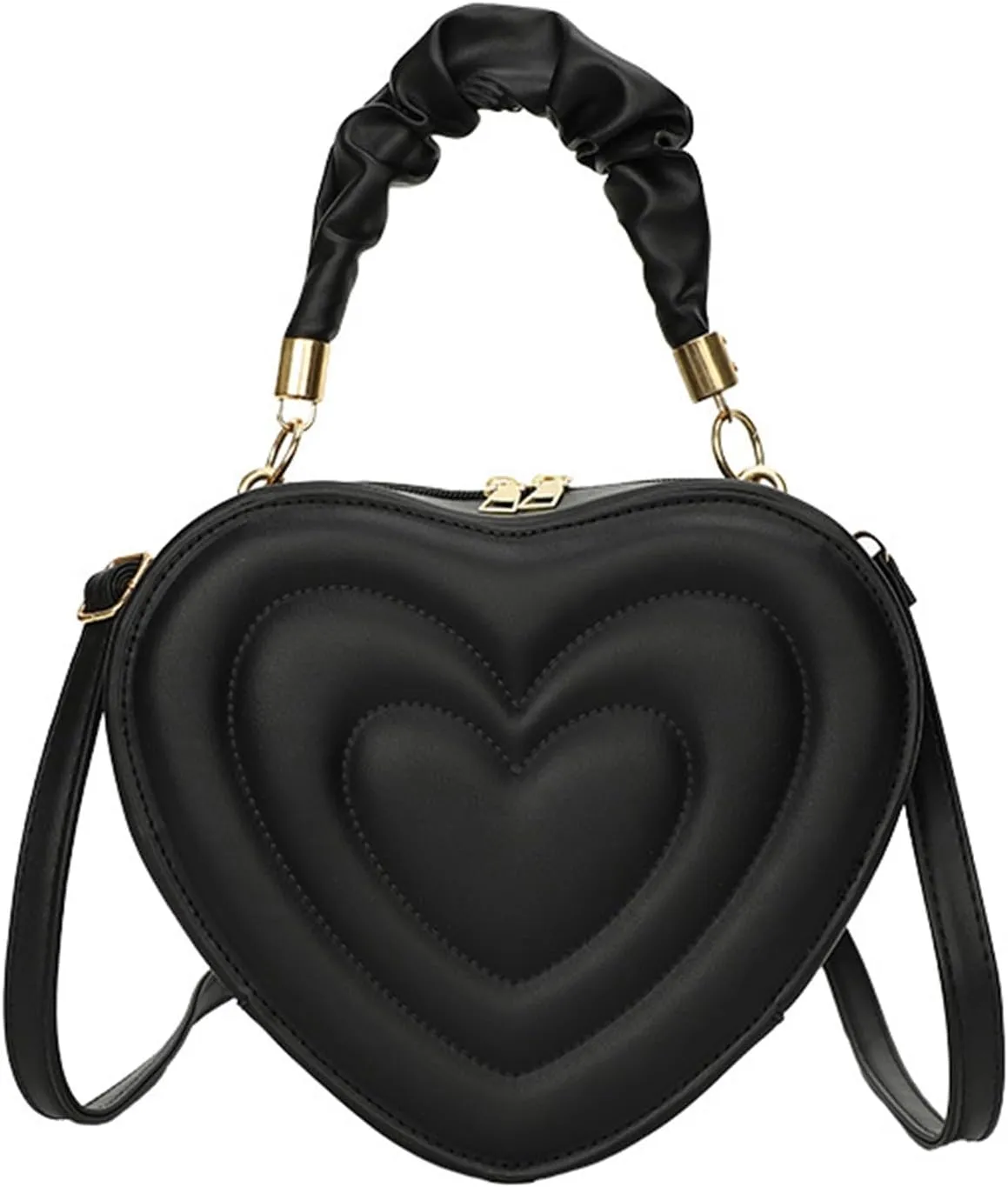 Cute Heart Shape Crossbody Shoulder Bag PU Leather Zip Satchel Purse for Women
