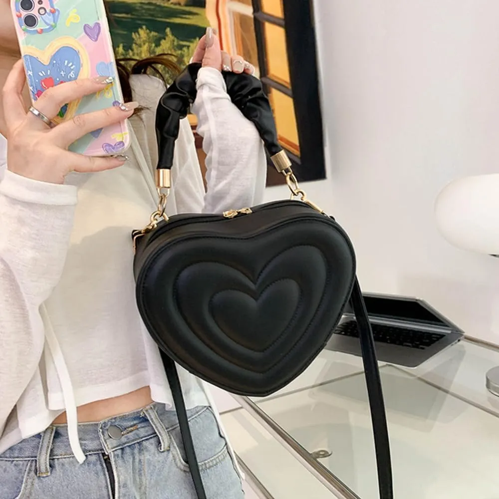 Cute Heart Shape Crossbody Shoulder Bag PU Leather Zip Satchel Purse for Women