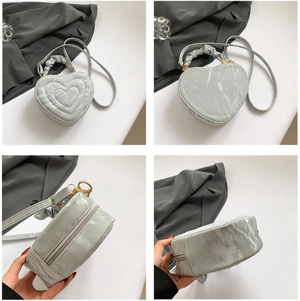 Cute Heart Shape Crossbody Shoulder Bag PU Leather Zip Satchel Purse for Women