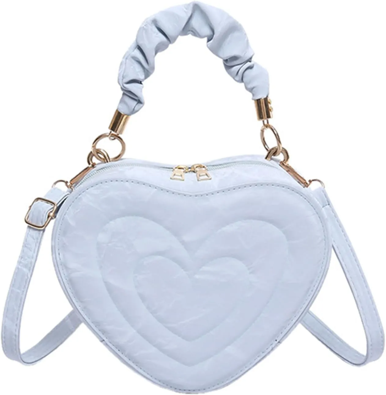 Cute Heart Shape Crossbody Shoulder Bag PU Leather Zip Satchel Purse for Women